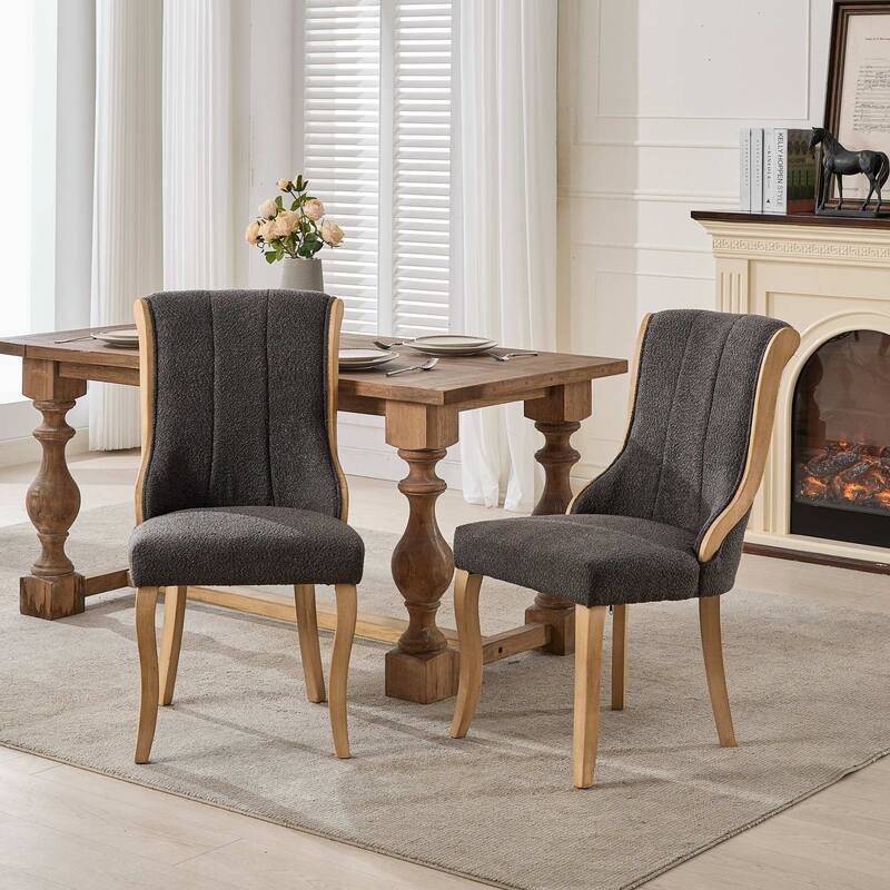 Roomfitters Snow Velvet Dining Chairs Set of 2, Mid-Century Modern Upholstered Chairs with Curved Wood Trim and Sculpted Legs - Grey
