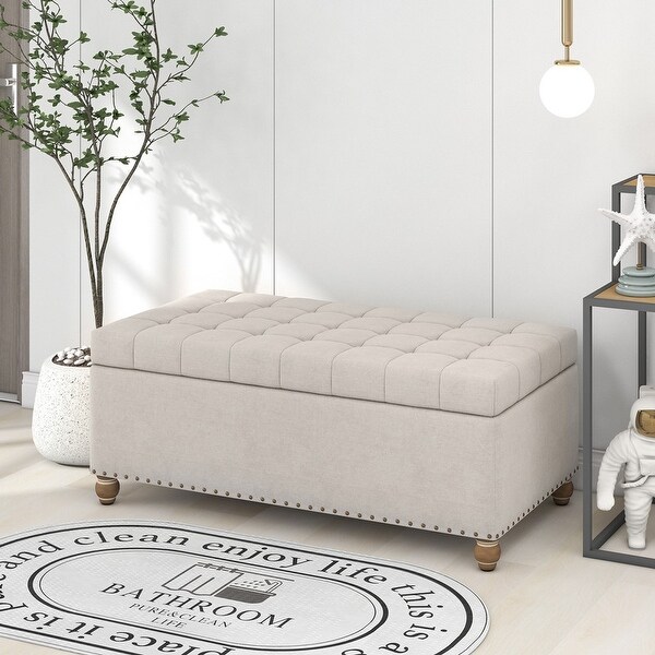 Beige tufted cheap storage bench