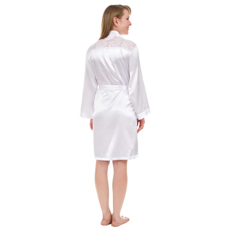 Leisureland Lace Yoke Satin Knee-Length Robe