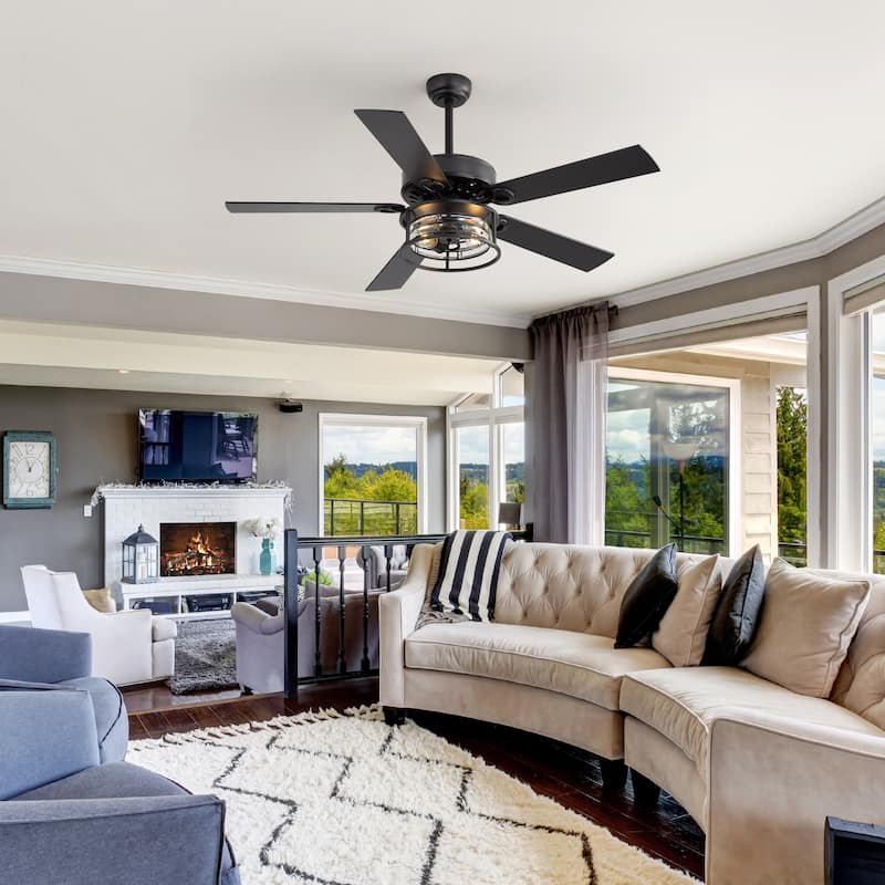 52" Reversible 5-Blade Caged Ceiling Fan with Light and Remote