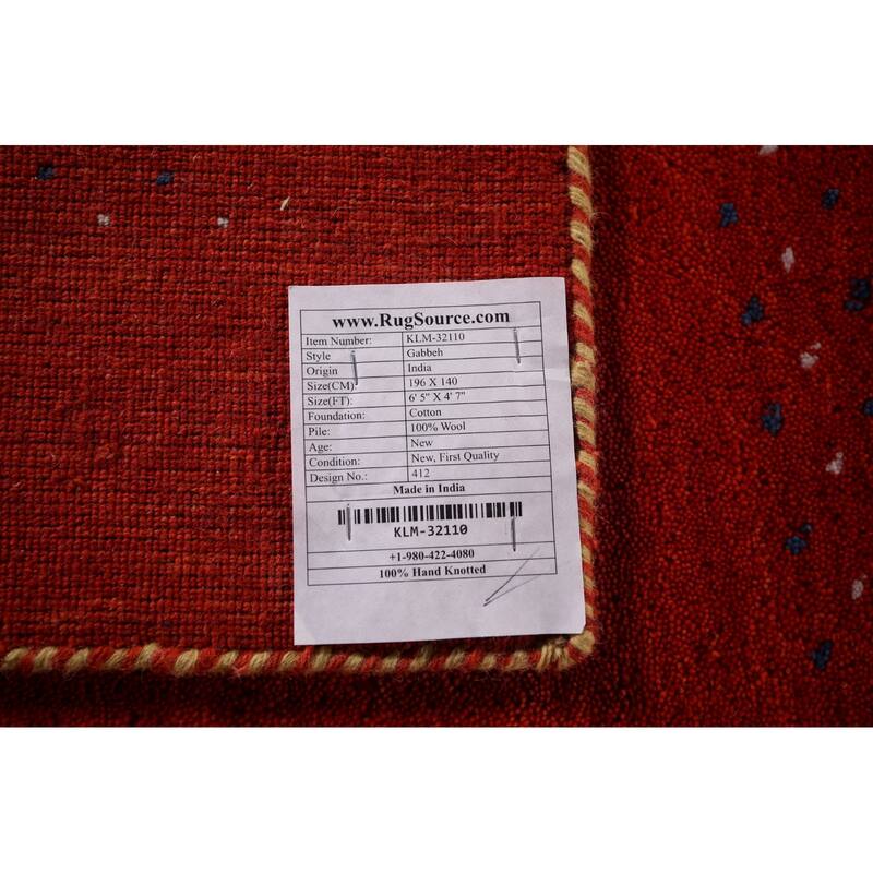 Gabbeh Oriental Area Rug Hand-Knotted Tribal Wool Carpet - 4'7"x 6'5"