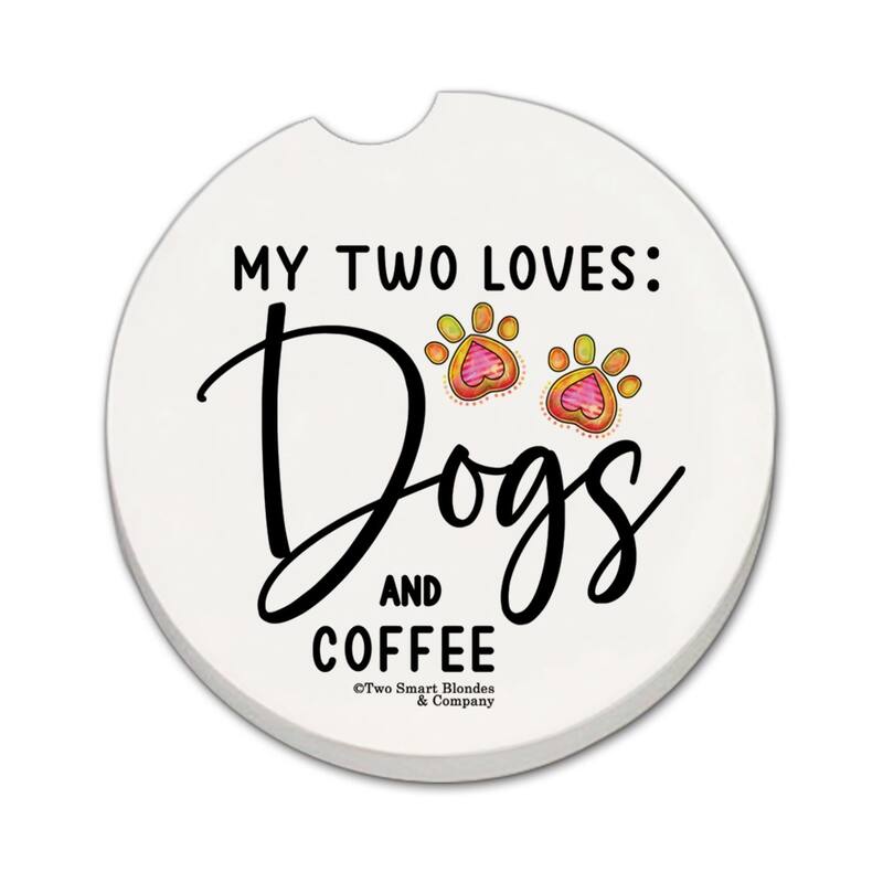 Dogs & Coffee 2 Pack Absorbent Stone Coaster for Vehicle Cup Holder 2.6” Diameter Manufactured in The USA - Multi