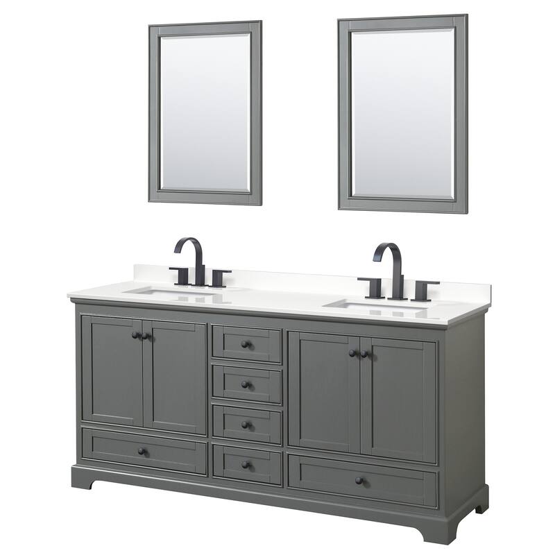 Wyndham Collection WCS202072D-QTZ-US3M24 Deborah 72" Free Standing - Dark Gray / White Quartz Top / Matte Black