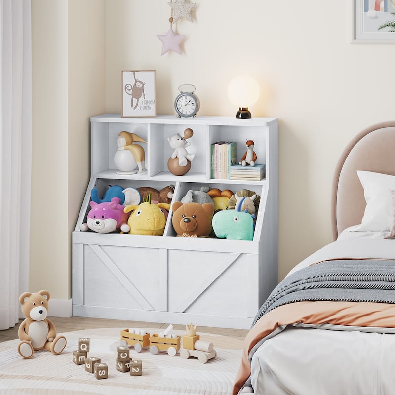 Toy Storage Organizer and Kids Bookshelf, Toddler Toy Storage Cabinet with Toy Shelf