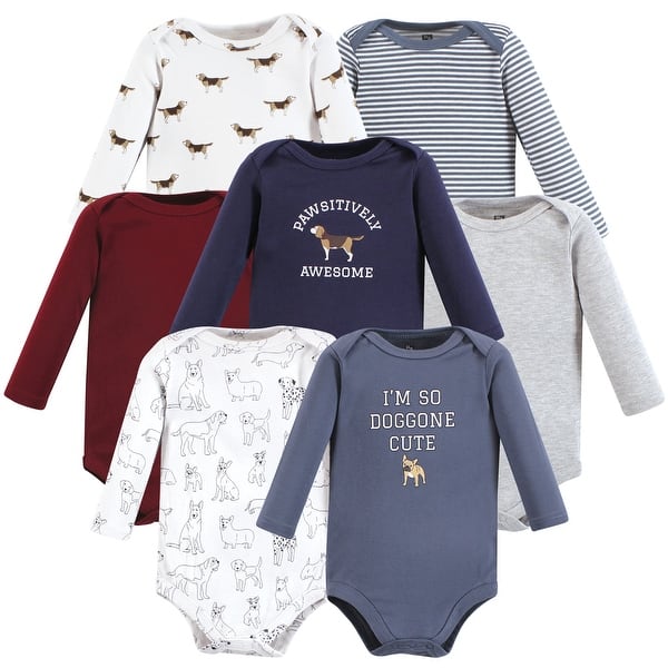 slide 1 of 1, Hudson Baby Infant Boy Cotton Long-Sleeve Bodysuits, Boy Dogs 7-Pack Newborn - Boy Dogs 7-Pack