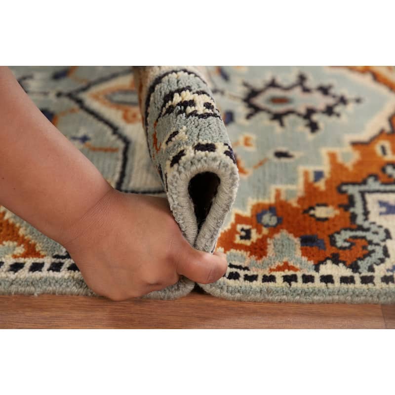 Geometric Kazak Indian Accent Rug Handmade Green Oriental Wool Carpet - 2'0" x 3'0"