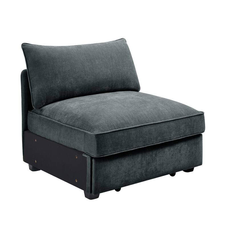 Armless Velvet Grey Chenille Sofa with Storage and Multiple Configurations