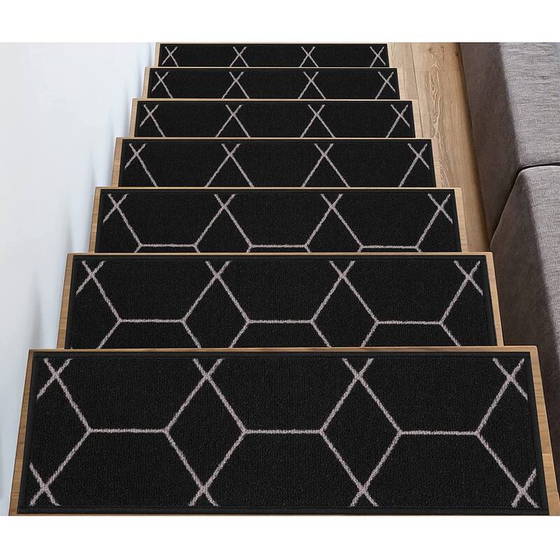 Stair Treads Hexagon Design Washable Non Slip Backing, 8.5''X26''