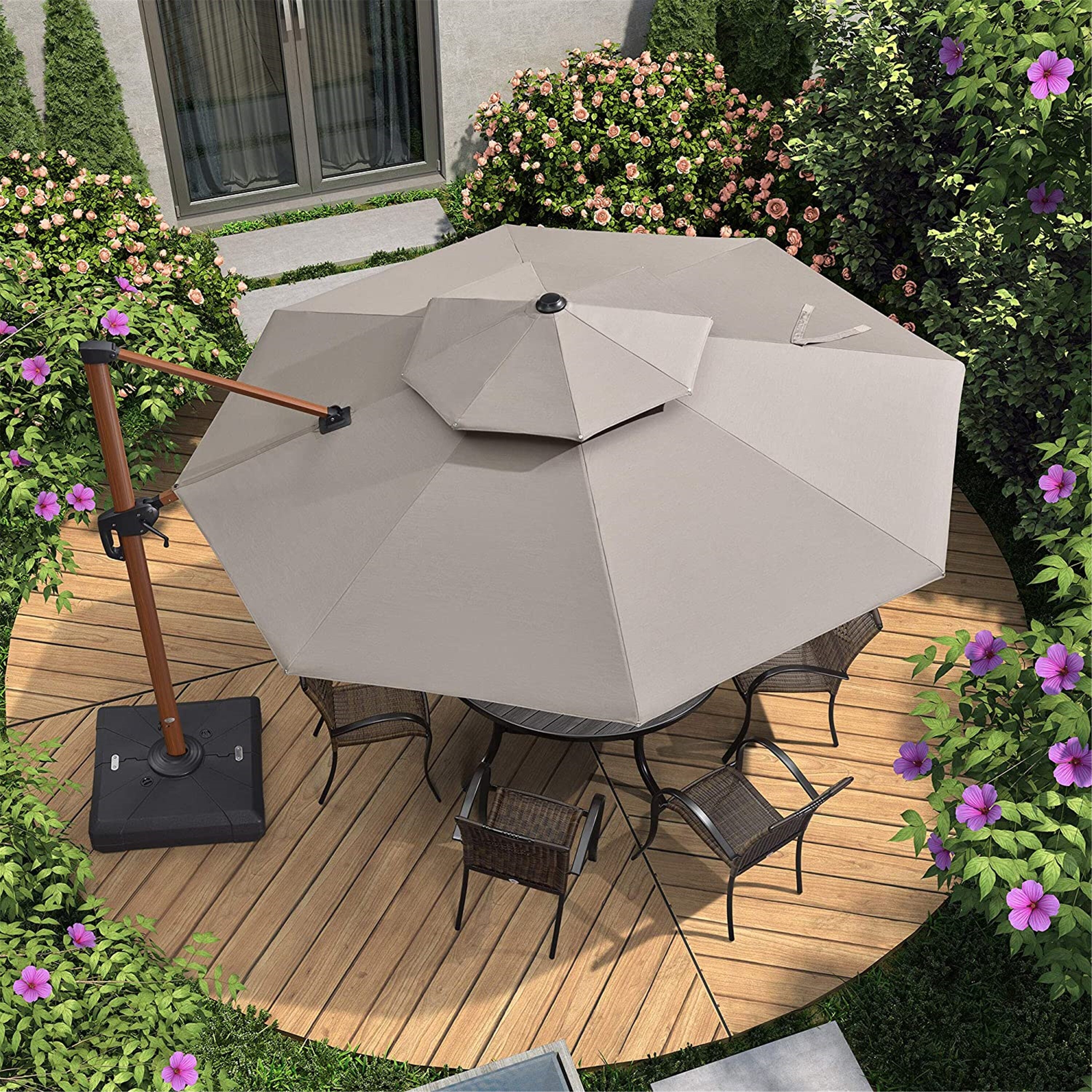PURPLE LEAF 11 Feet Double Top Deluxe Sunbrella Wood Pattern Round