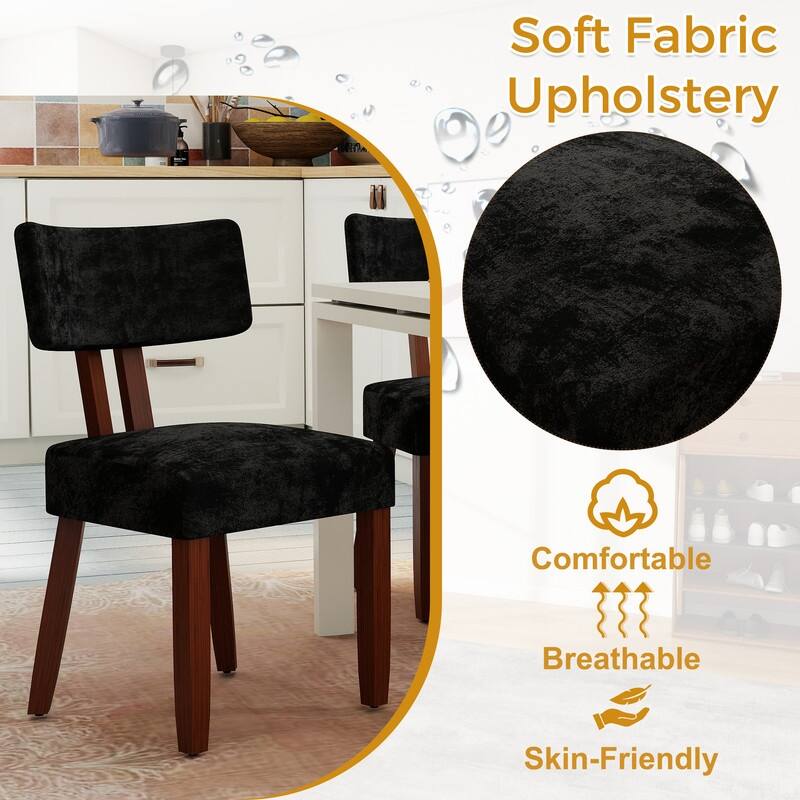 Mid-century Fabric Upholstered Dining Chairs in Dark Brown Legs, Set of 2