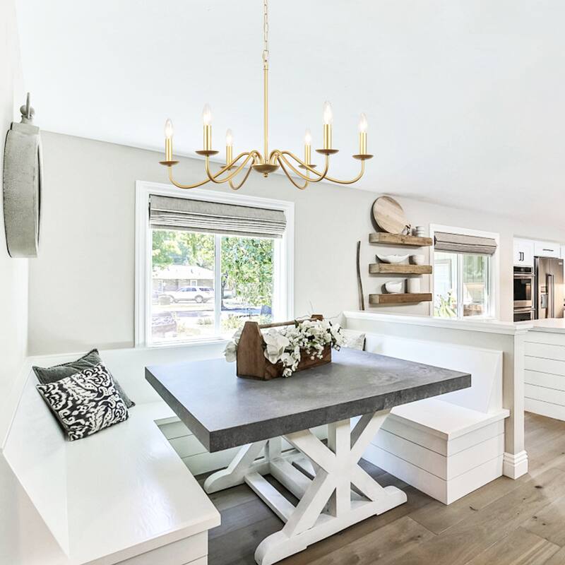 6-Light Rustic Farmhouse Simple Candle Chandelier for Bedroom, Kitchen, Living Room and Foyer