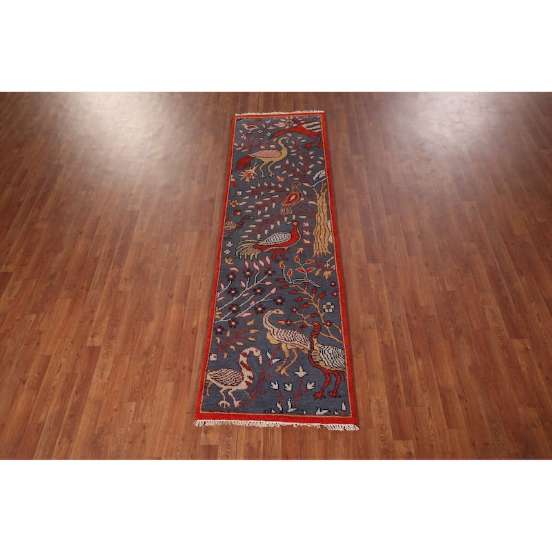Animals Design Ziegler Indian Runner Rug Hand-Knotted Wool Carpet - 2'5"x 8'0"