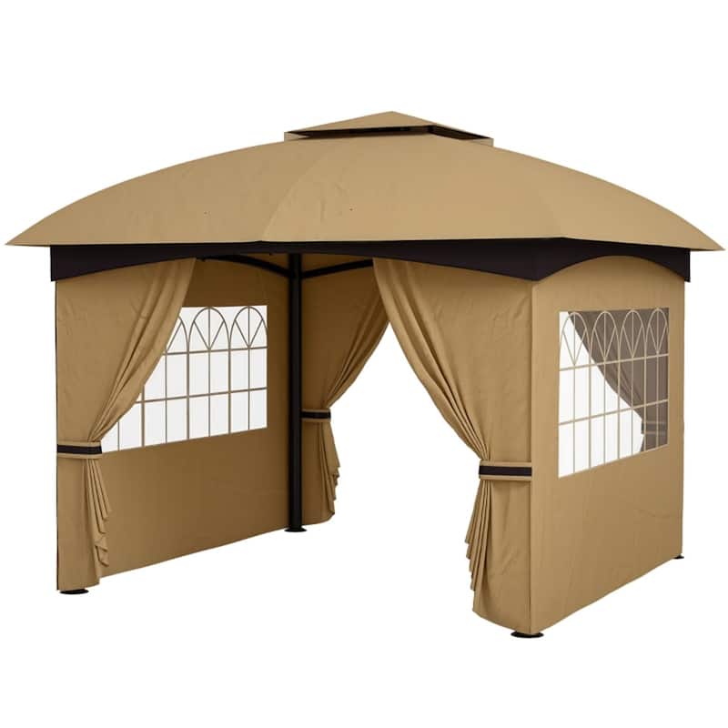 10x10 ft Color-Block Canopy Gazebo with Arched Top Drainage Holes and Translucent Windows - 131.9" L x 131.9" W x 112.2" H - Beige
