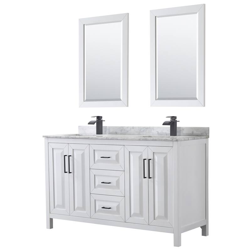 Wyndham Collection Daria 60" Free Standing Double Vanity Set with MDF - White / White Carrara Marble Top / Matte Black - Painted