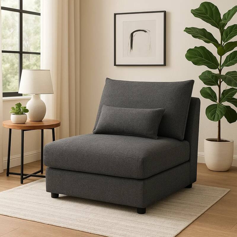 Ash 35 Inch Armless Accent Sofa Chair with Cushions, Modular, Gray Black
