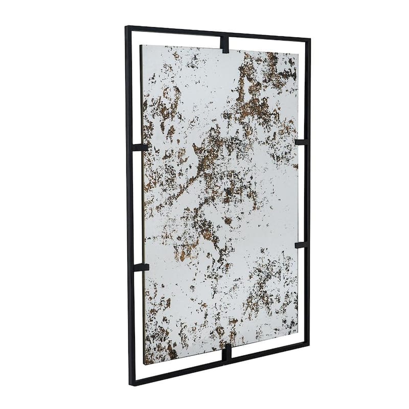 HomeRoots 32" Black Iron Framed Antiqued Glass Accent Mirror - 22' X '31.9' X '0.6
