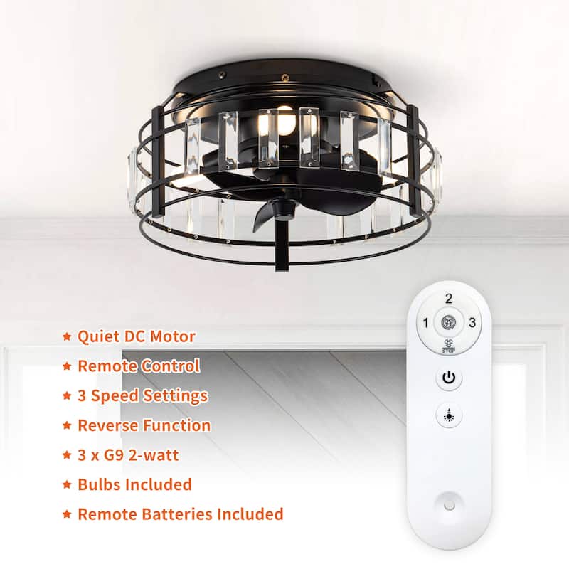 13-inch Matte Black Industrial Bladeless Fandelier Flush Mount Ceiling Fan with Remote