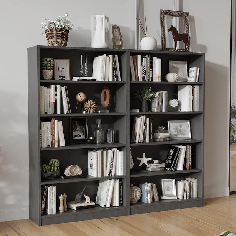 5 Shelf Office Bookcase, 60 Inches Tall Modern Wood Bookshelf, 5 Tier Wide Bookshelves Library Bookcase