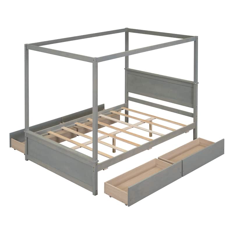 Full Canopy Platform Bed with Storage Drawers
