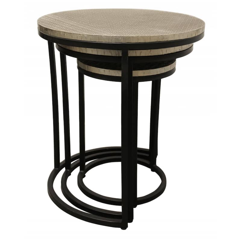 Set of 3 Space-Saving Round Nesting End Tables with Black Metal Frame for Living Room or Bedroom - 18”L x 18”W x 19”H