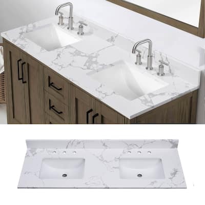 Glacifrost 61 inch Cultured Marble Bathroom Vanity Top with Double Sink