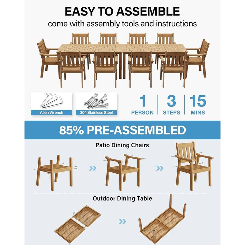 WINSOON 12-Piece HIPS All Weather Outdoor Patio Dining Sets with Umbrella Hole& Aluminum Frame,2-Table 10-Chairs