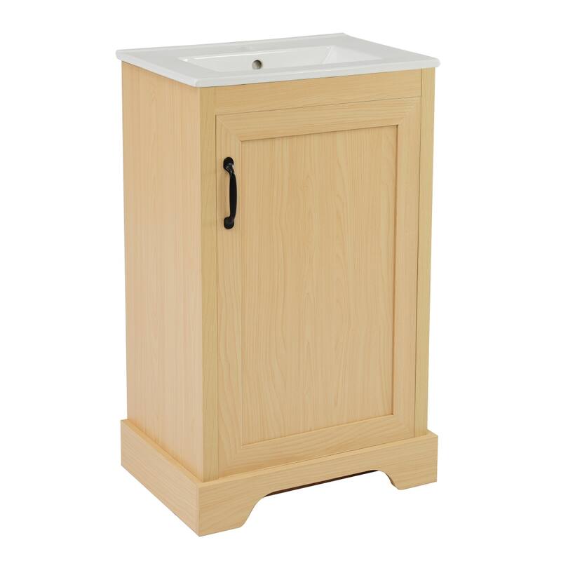 20" Natural Wood Bathroom Vanity Cabinet with Sink, Soft Closing Door and Adjustable Shelve