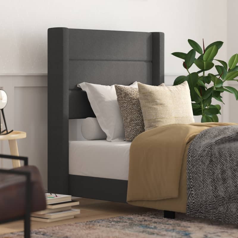 Upholstered Platform Bed with Wingback Headboard