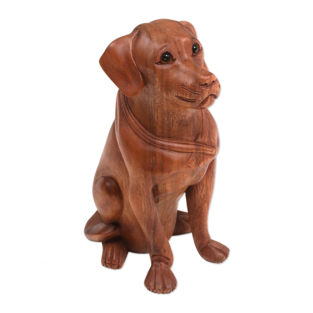 Handmade Begging Dog Wood sculpture (Indonesia)