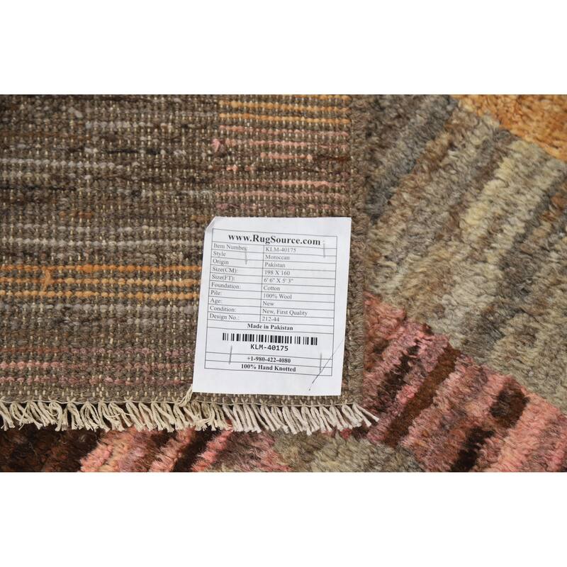 Abstract Geometric Moroccan Oriental Rug Hand-Knotted Wool Carpet - 5'3" x 6'6"