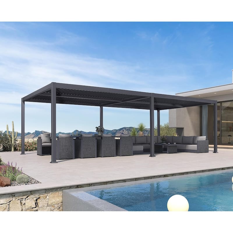 PURPLE LEAF Louvered Pergola Sun Shade Shelter with Adjustable Metal Roof for Patio Hardtop Pergola - 13' x 25' - Grey