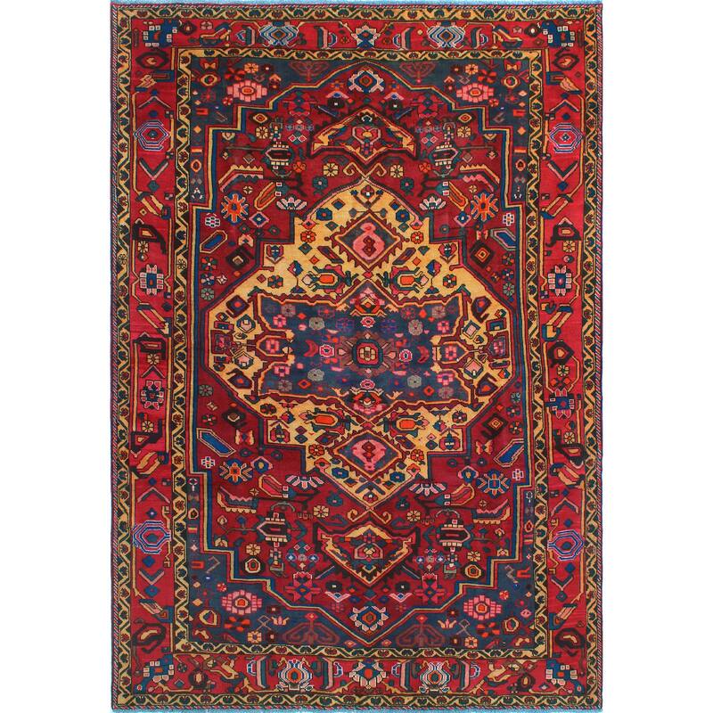 Fine Vintage Bakhtiari Guldana Burgundy/Gold Rug - 6'6" x 9'8"