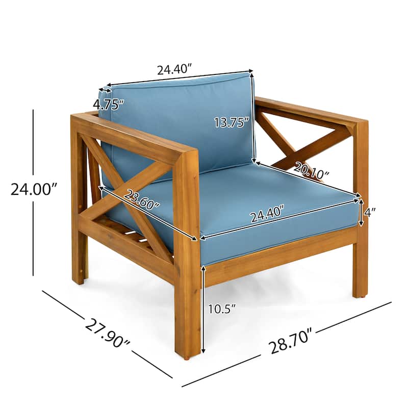 Outdoor Acacia Wood Club Wooden Armchair with Cushions (Set of 2), Conversation Set,Teak Finish,Dark Grey cushion