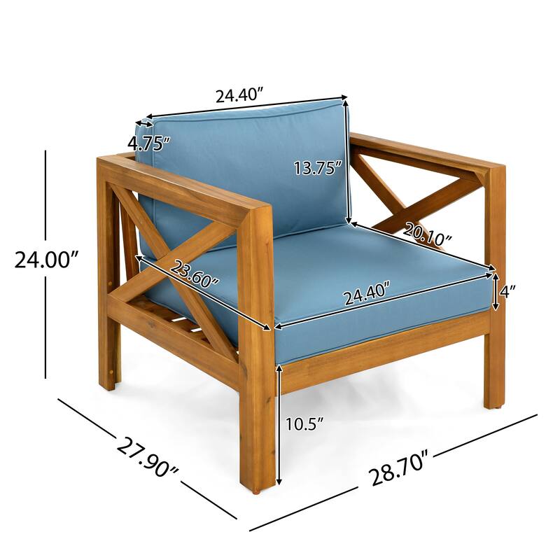Roomfitters Outdoor Acacia Wood Club Chairs, Teak Finish Armchairs with Cushions