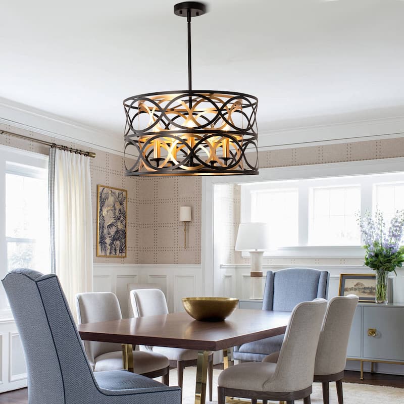 Oaks Aura Metal Chandelier,Caged Pendant Light,Modern Fixture with Adjustable Downrod and E12 Bulb Base for Living Room,Bedroom
