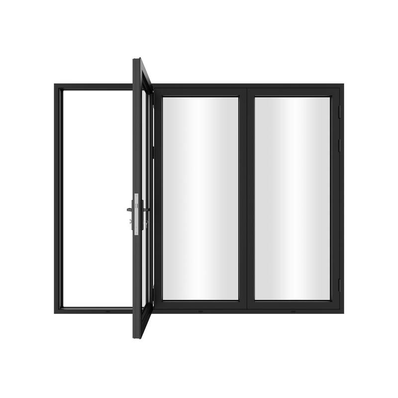 KaMic 108" x 80" 3 Panels Aluminum Folding Doors in Black, Folded Out from Left to Right Model #: FD3PBK10880-LR