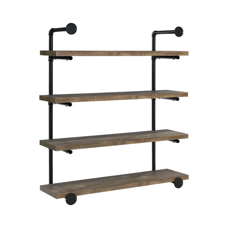 Wall Shelf with 4 Tier Shelves and Pipe Design Frame, Brown