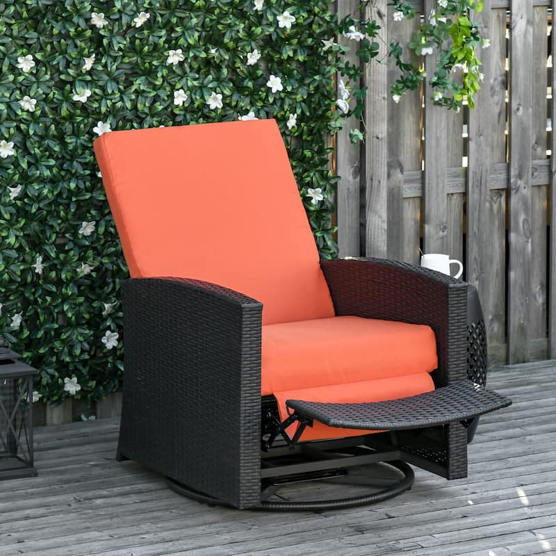 Outsunny Outdoor Cushioned Swiveling PE Wicker Recliner Chair