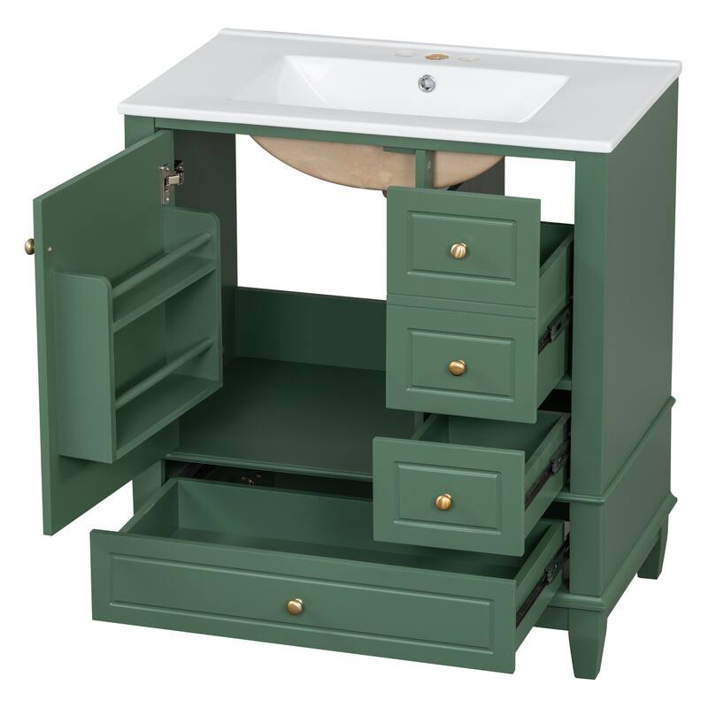 30" Bathroom Vanity with Sink,with Shelf and Three Drawers