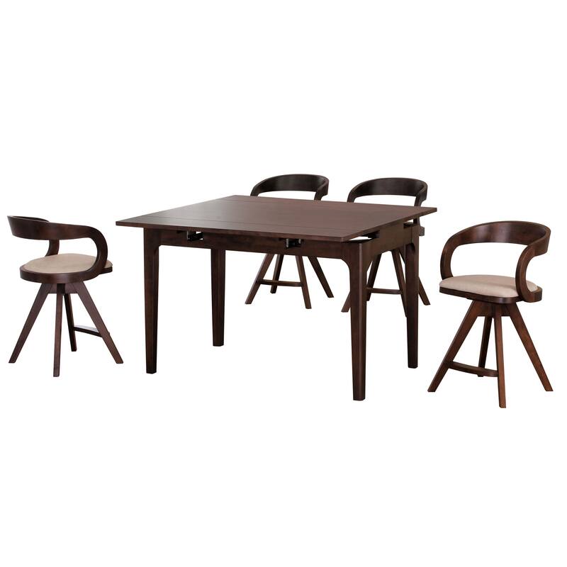 Furniture of America Abigail IX Mid-Century Modern 5-Piece Walnut 53-inch 2-Leaf Extendable Counter Height Dining Set
