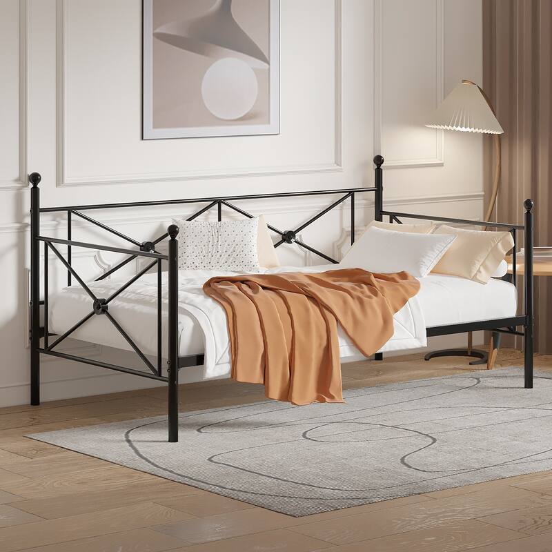 VECELO Twin Daybed with Headboard Sofa Bed Platform Mattress Foundation for Living Room Guest Room Easy Assembly