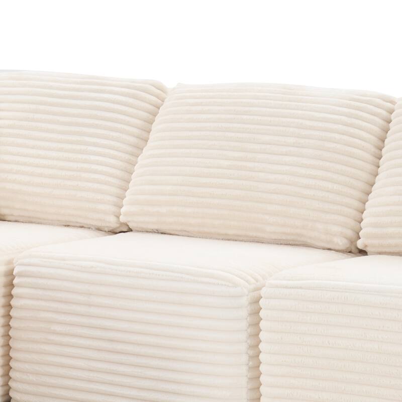 Dovelina Convertible Plush Corduroy Foam-Filled Sleeper Sofa Chaise for Living Room