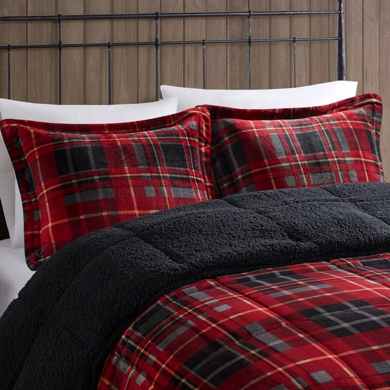 GDF Studio - Alton Plush to Sherpa Down Alternative Comforter Set - Red Plaid