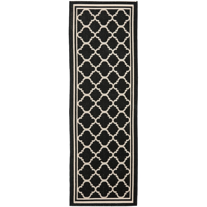 SAFAVIEH Courtyard Kristelle Indoor/ Outdoor Waterproof Patio Backyard Rug - 2'3" x 6'7" Runner - Black/Beige