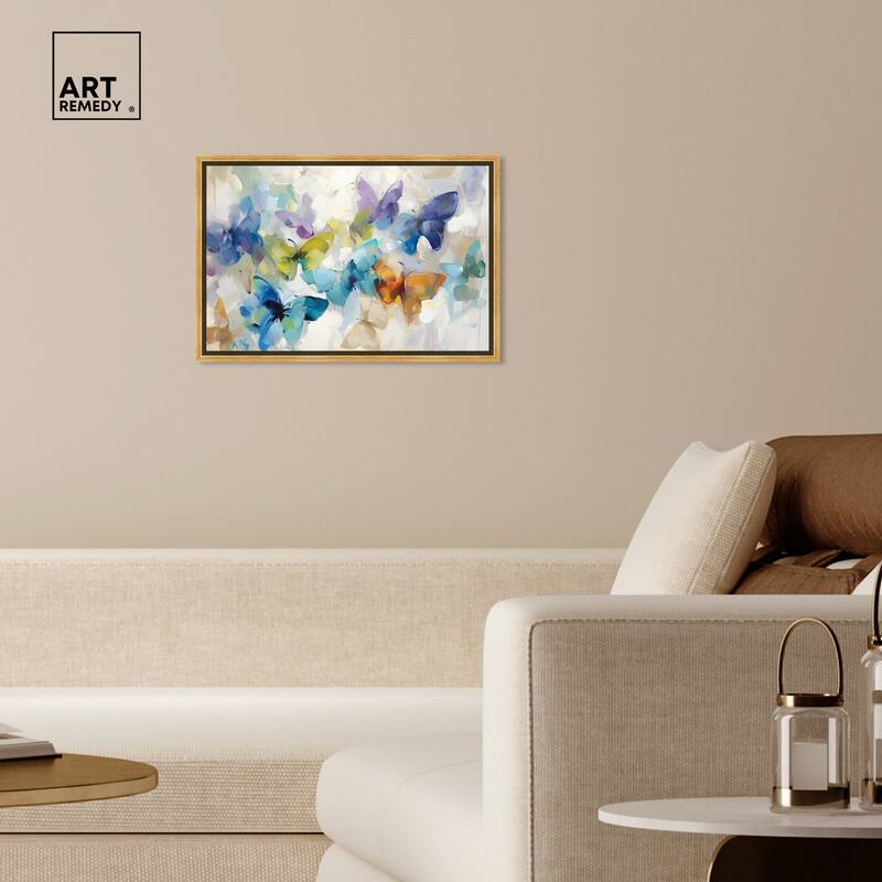 Art Remedy Fluttering Butterflies Framed Butterfly 1 Piece Canvas Wall Art