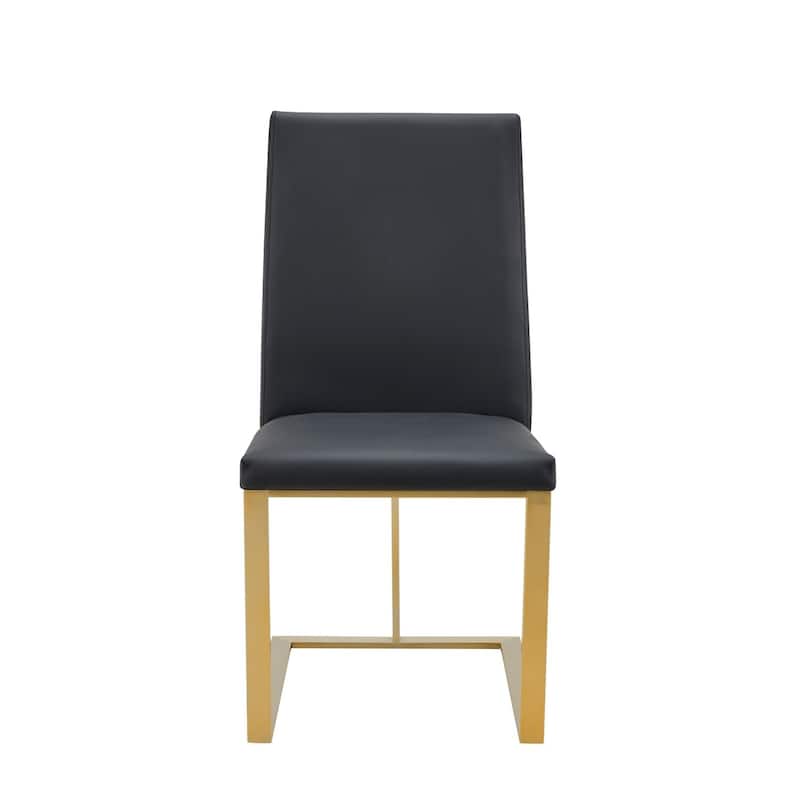Brass/Gray Faux Leather Upholstered Metal Frame Dining Chair, Sturdy Dining Chair for Dining Rooms - 17.5
