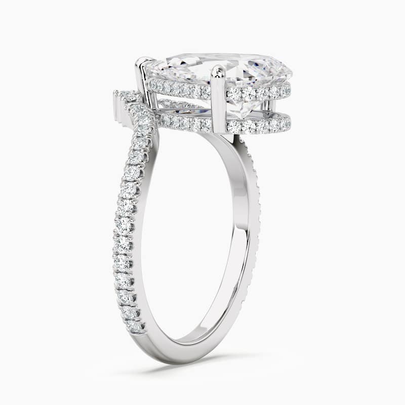 Auriya 14kt White Gold Lab Grown Pear Chevron Diamond V Double Hidden Halo Engagement Ring (F-G, VS)