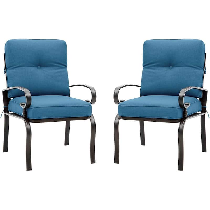 SUNCROWN 2-piece Outdoor Patio Cushioned Dining Chairs - Blue