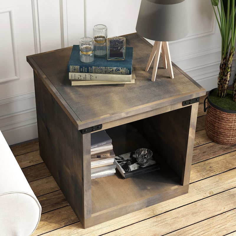 Bridgevine Home Farmhouse 24 inch Side Table, No Assembly Required, Barnwood Finish