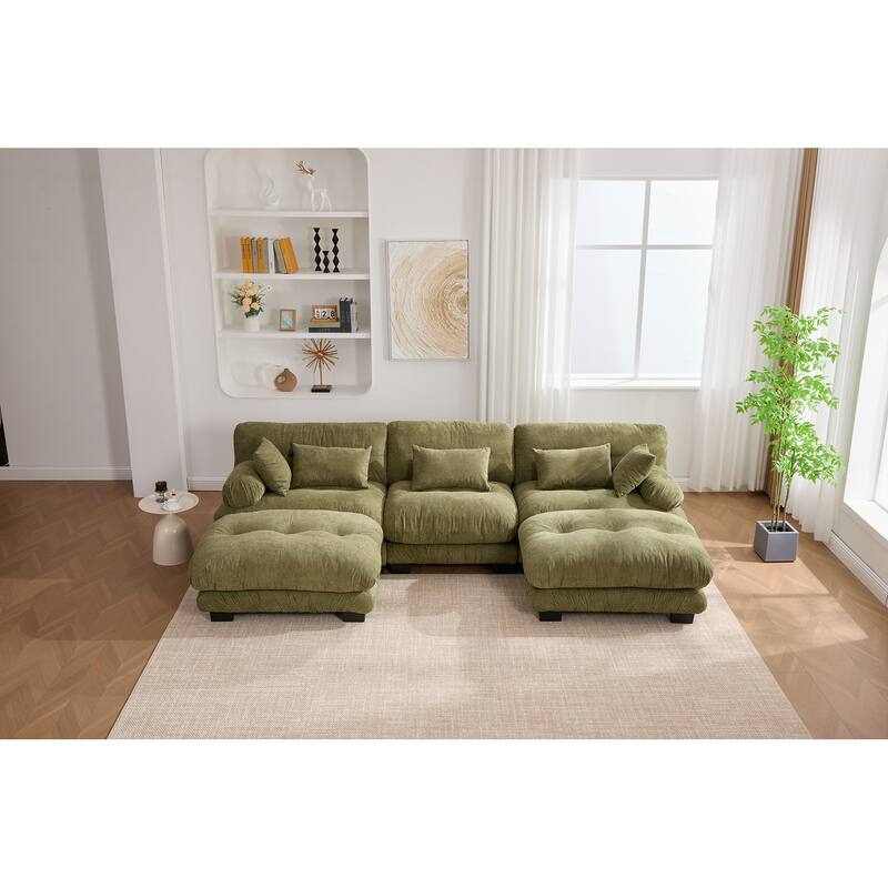 118'' Large U Shape Sofa Velvet Modular Sofa with 2 Ottomans for Living Room
